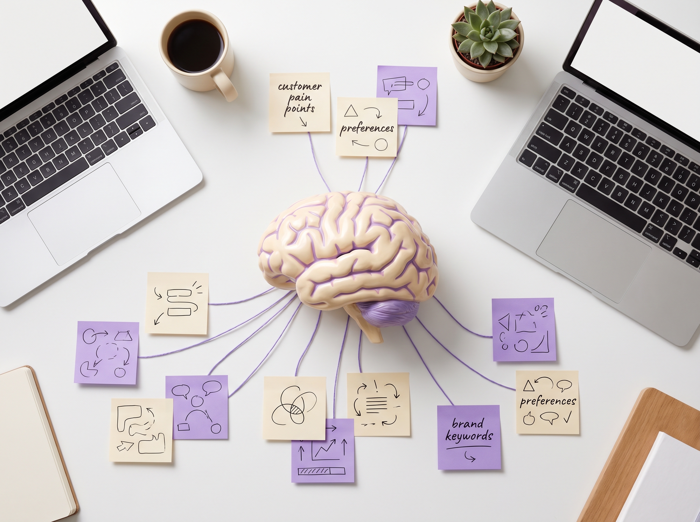 Schemat budowy kontekstowego modelu AI — od wywiadu z klientem do systemu promptu